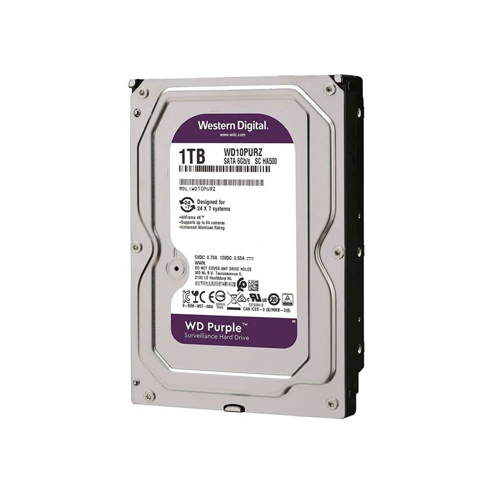 DISCO DURO PURPURA HDD 1TB WESTERN DIGITAL, PARA SISTEMAS 24/7