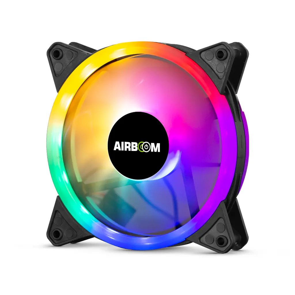 VENTILADOR PARA GABINETE GAMER, AIRBOOM AUREOLA DOBLE RAIMBOW, AB 111, 12CM, RAINBOW