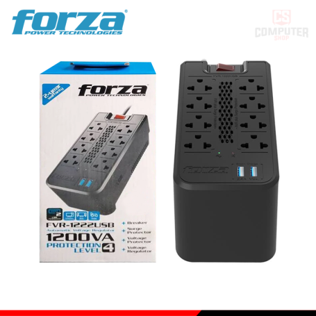 ESTABILIZADOR FORZA, FVR-1222USB, 1200VA/600W, 8 TOMAS, 2 USB