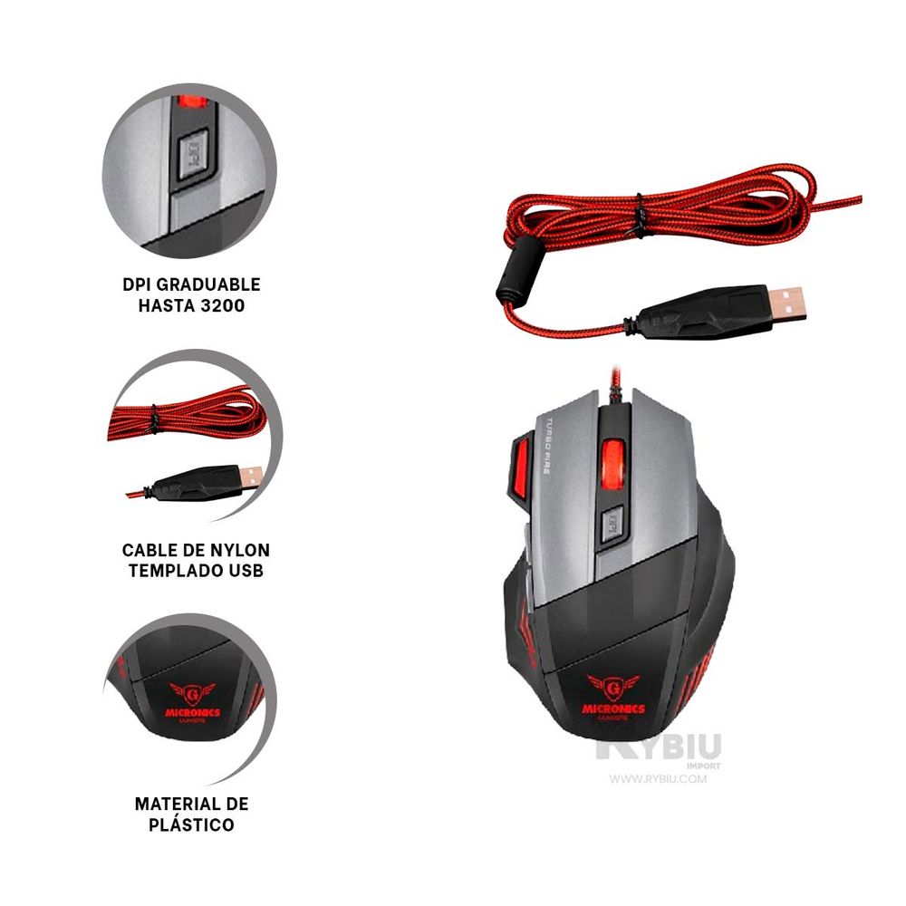 MOUSE GAMING MICRONICS LUMIERE, MIC M811, USB