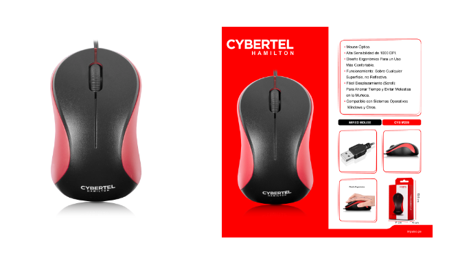 MOUSE CYBERTEL HAMILTON, CYB M209, ROJO